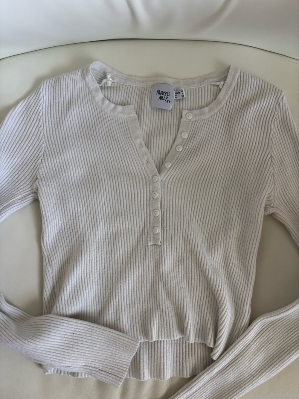 Princess Polly Ribbed Henley Long Sleeve Top - Off-White